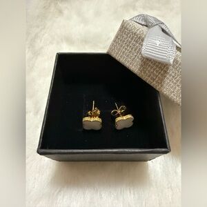 Chic Goldtone White Four Clover Stud Earrings